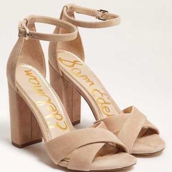 Sam Edelman Yancy Nude Suede Block Heels Ankle Strap 11 - Picture 1 of 6